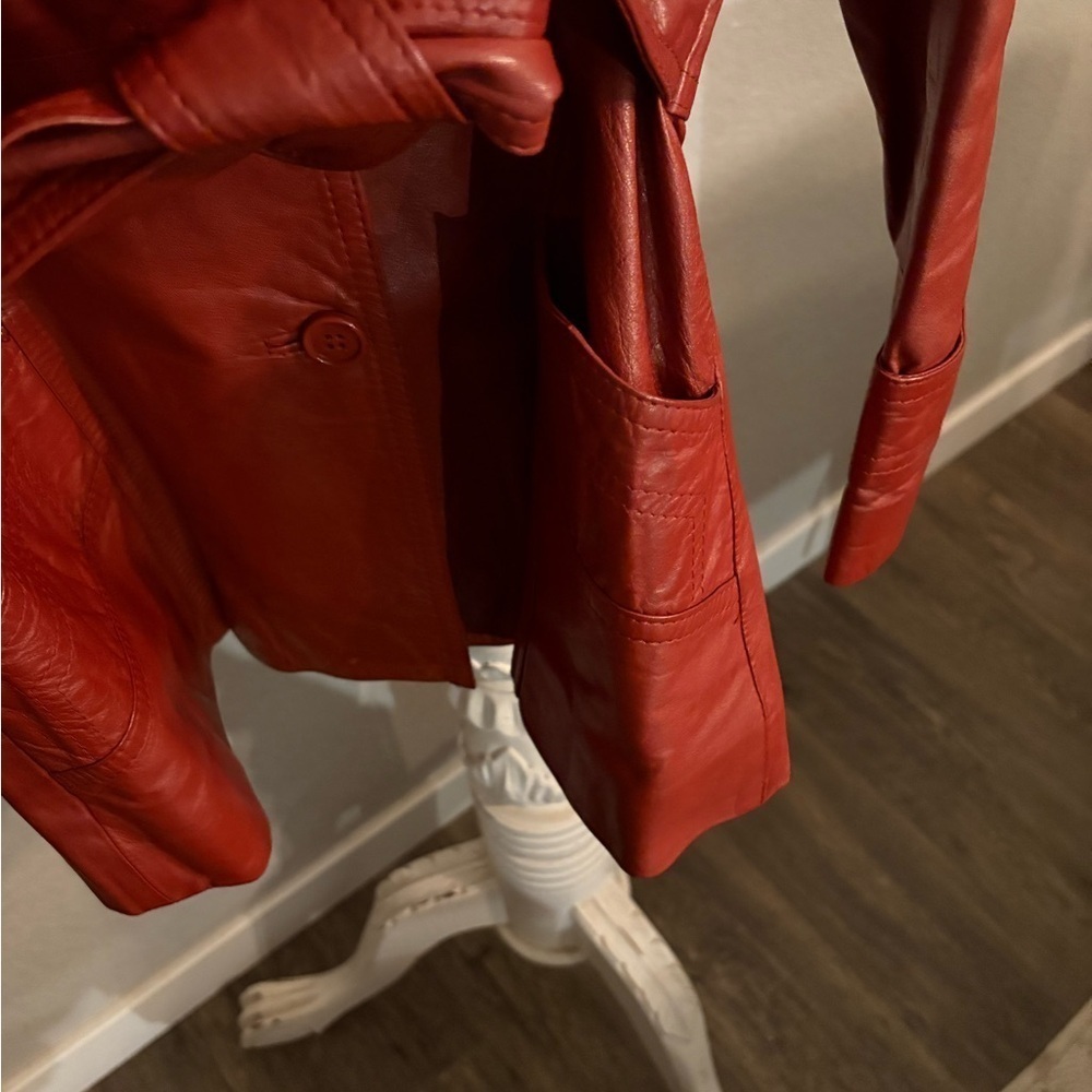 Nordstrom VINTAGE  | GENUINE Leather Short trench Style Jkt Burnt Orange SZ 10 - Picture 5 of 15
